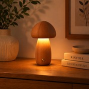 lampe de chevet champignon en bois ambiance chaleureuse