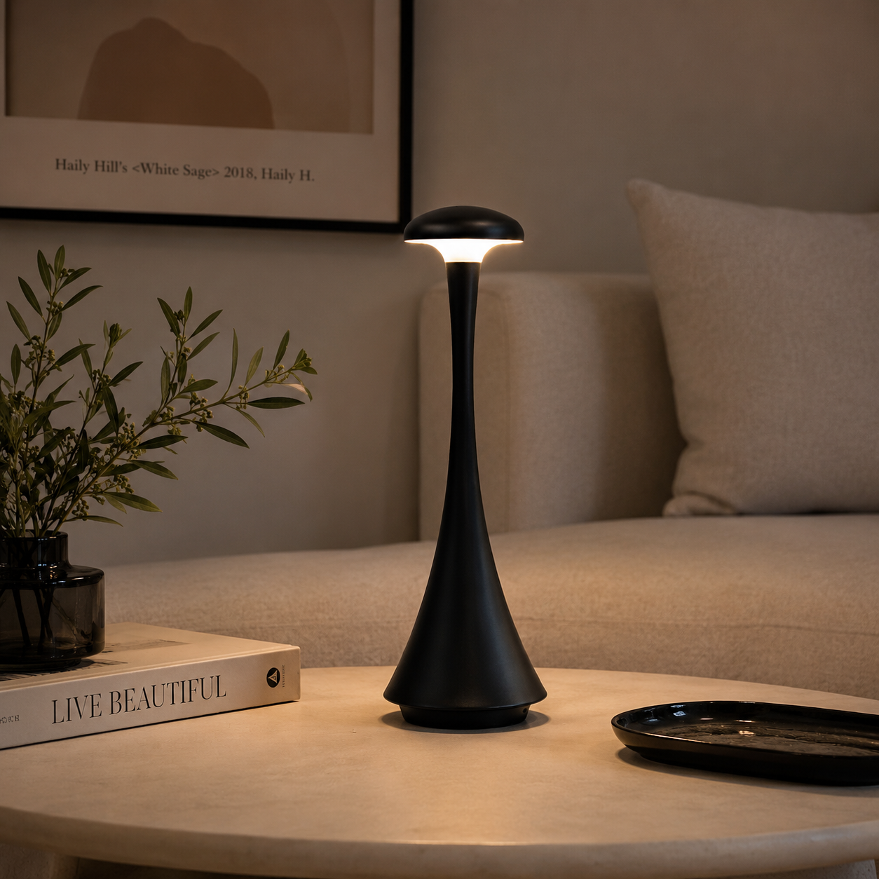 lampe design inspirée d’une flamme avec lumière chaude