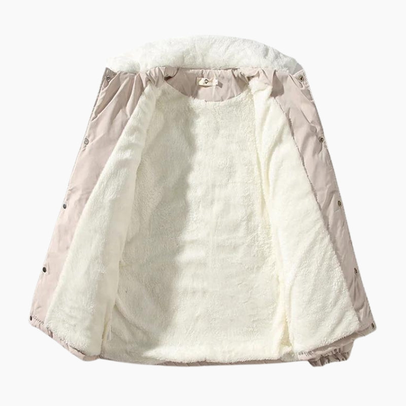 Manteau de couleur beige avec col en fourrure de Pilou Pilou pour homme.