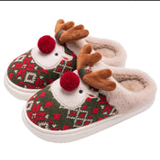 pantoufles de Noël vert avec motif festif et renne