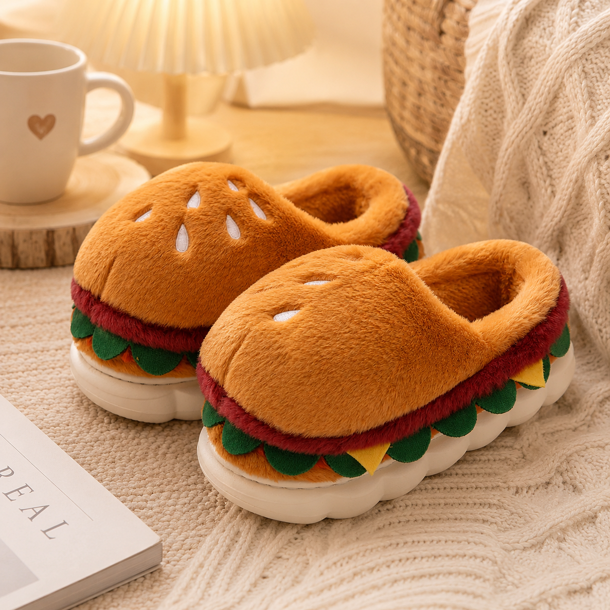 pantoufles hamburger moelleuses pour femme et homme
