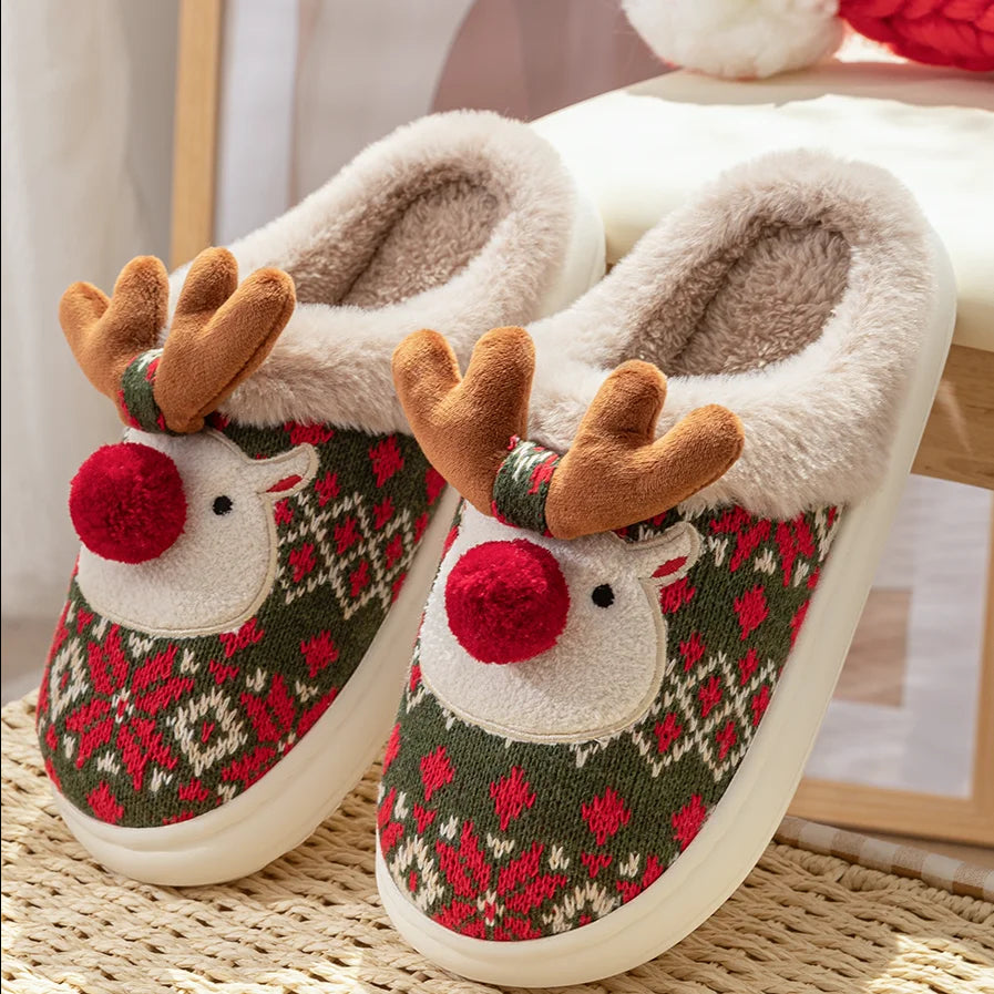 pantoufles renne de Noël pour femme style cocooning