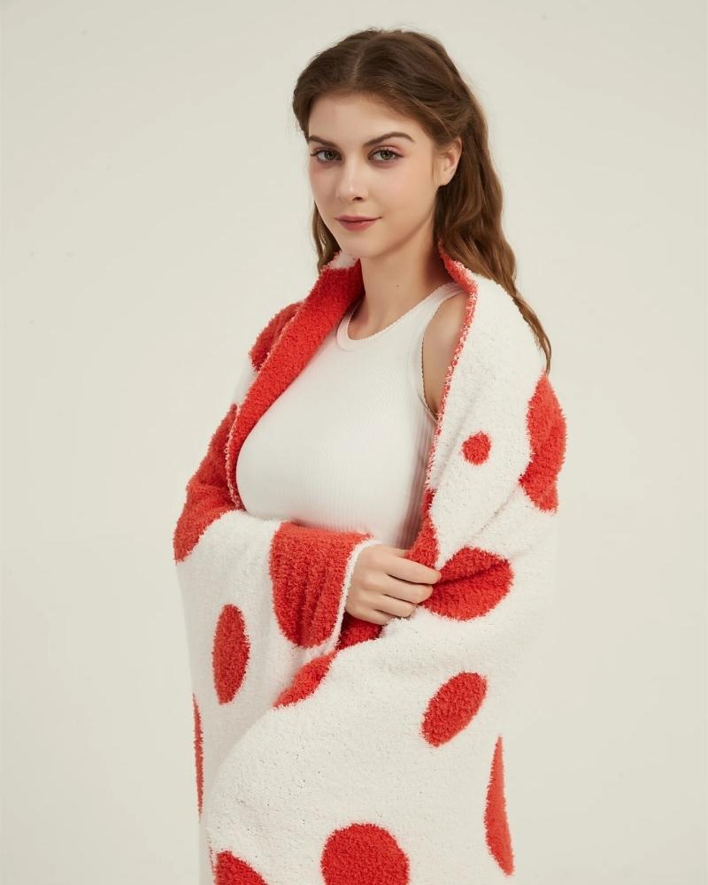 Plaid rouge et blanc en fausse fourrure style Pilou Pilou