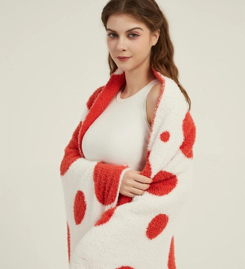 Plaid rouge et blanc en fausse fourrure style Pilou Pilou