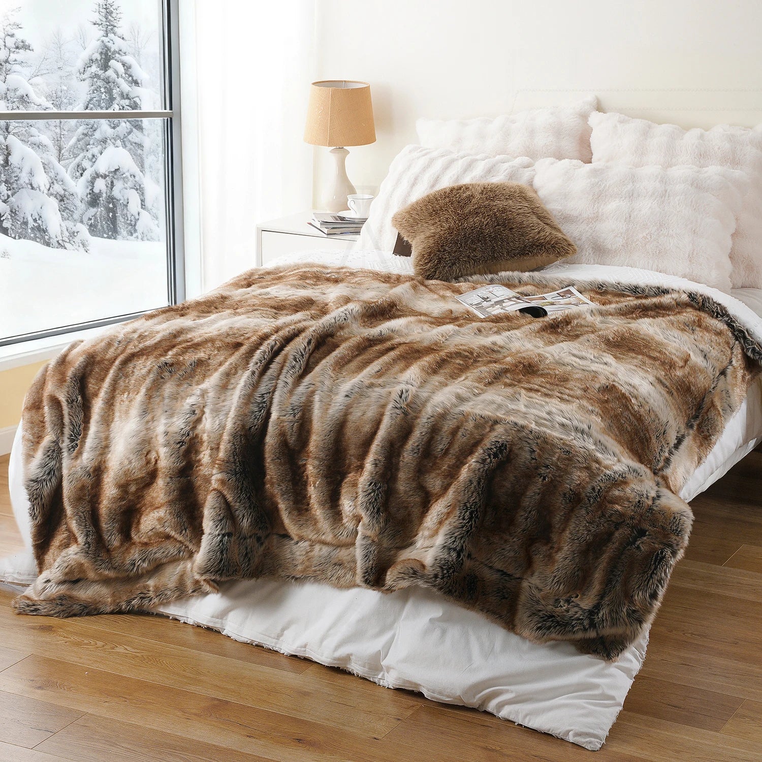 plaid cocooning pilou pilou fourrure marron