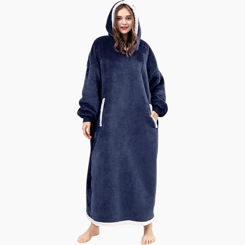 Pull plaid géant bleu marine moelleux