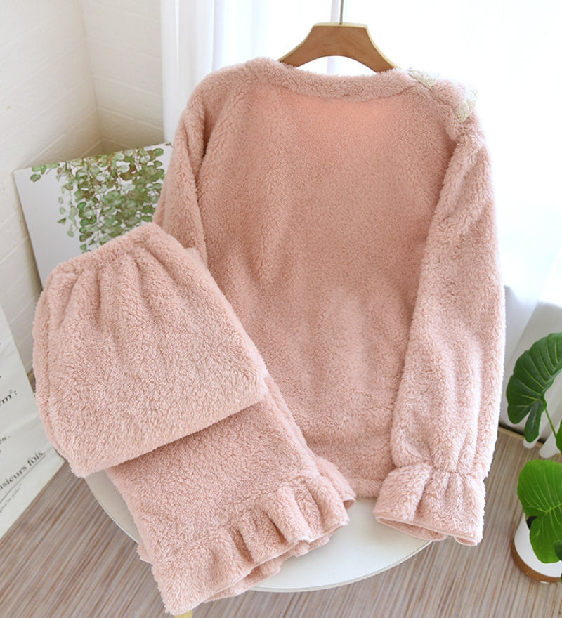 Pyjama mamie rose en matière Pilou Pilou