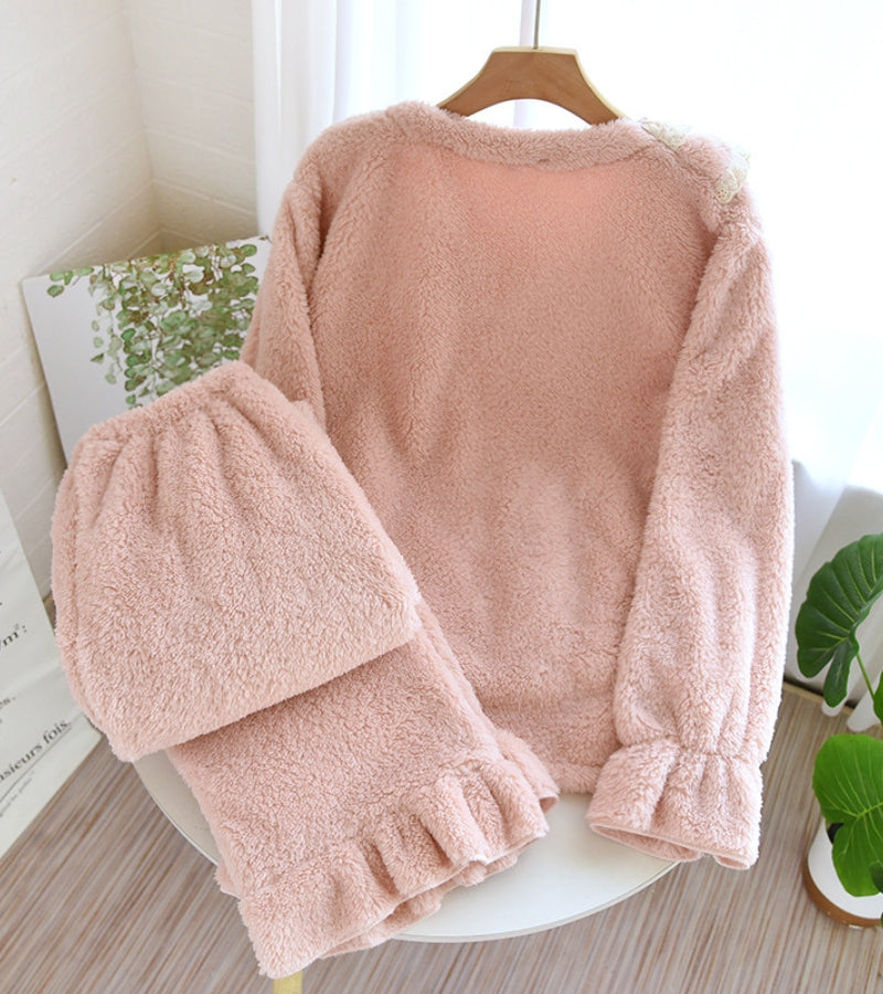 Pyjama mamie rose en matière Pilou Pilou