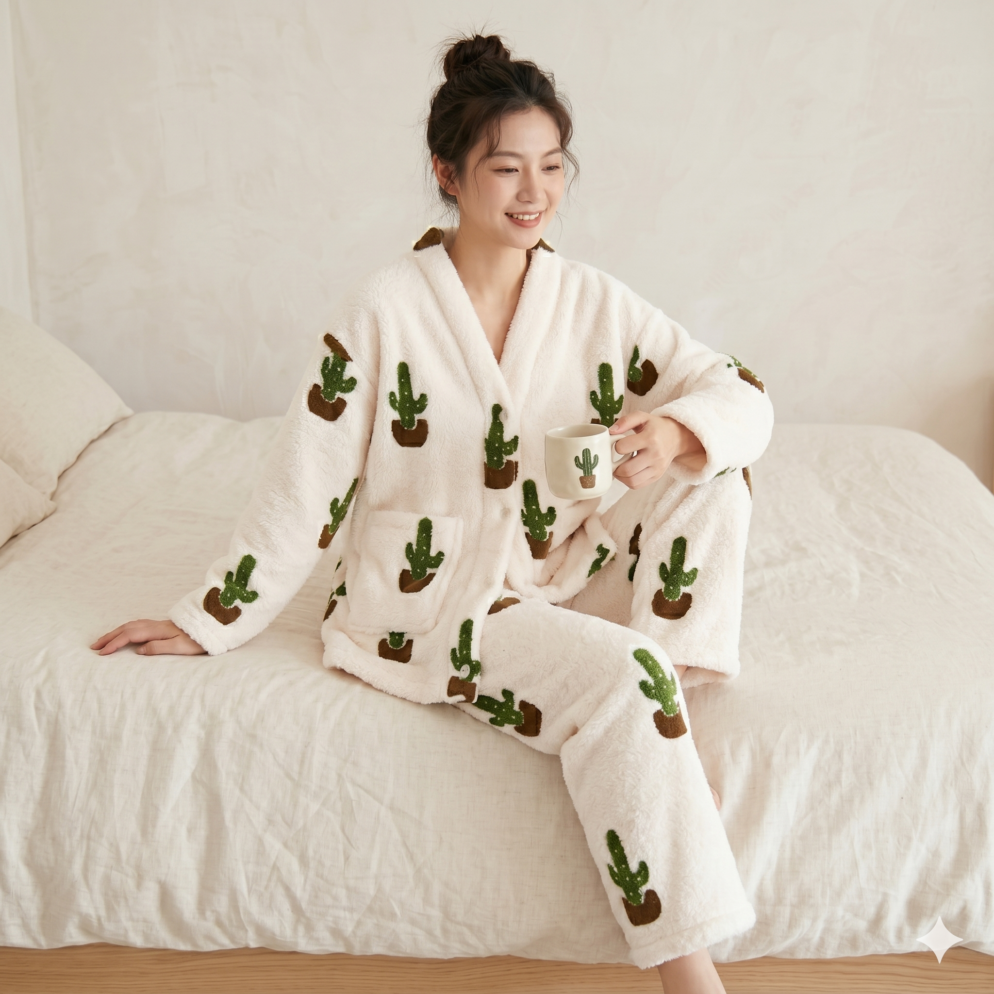 pyjama adulte blanc motifs cactus