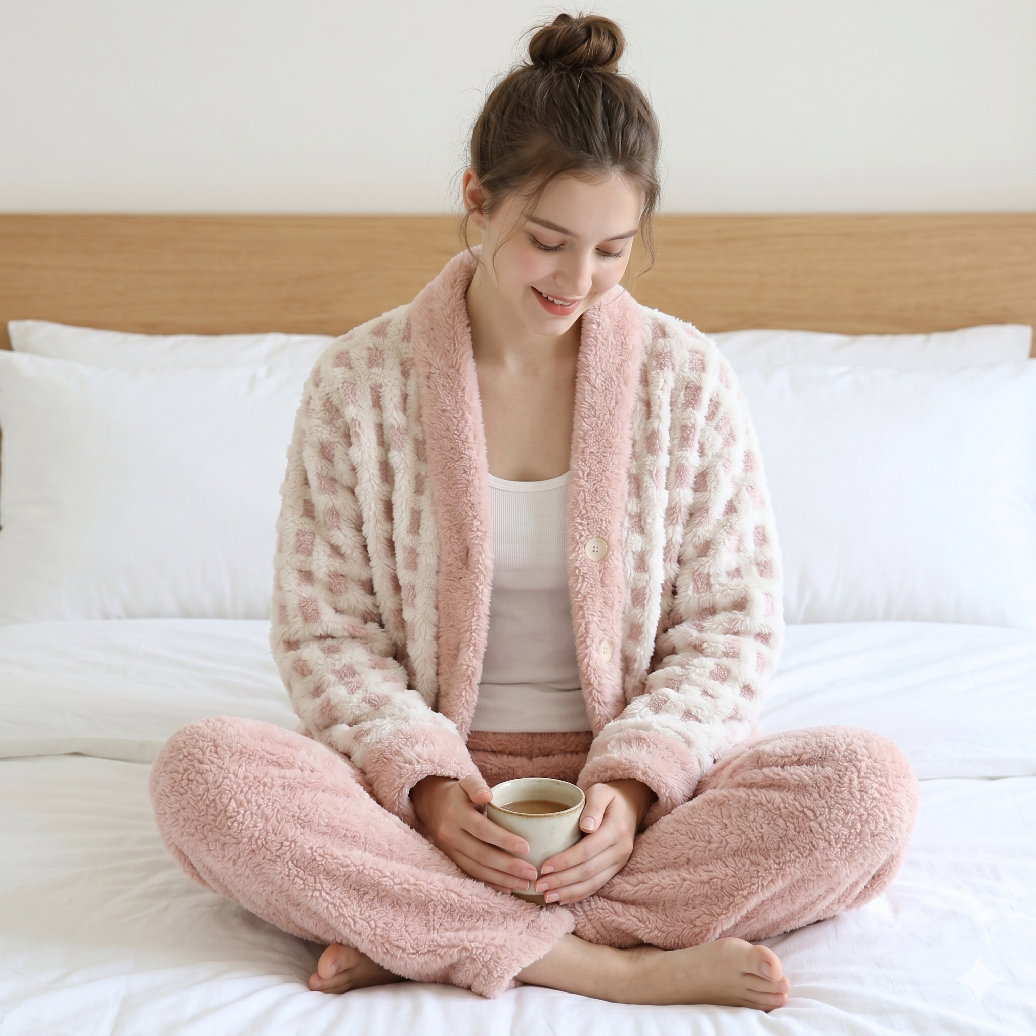 pyjama femme rose blanc pilou