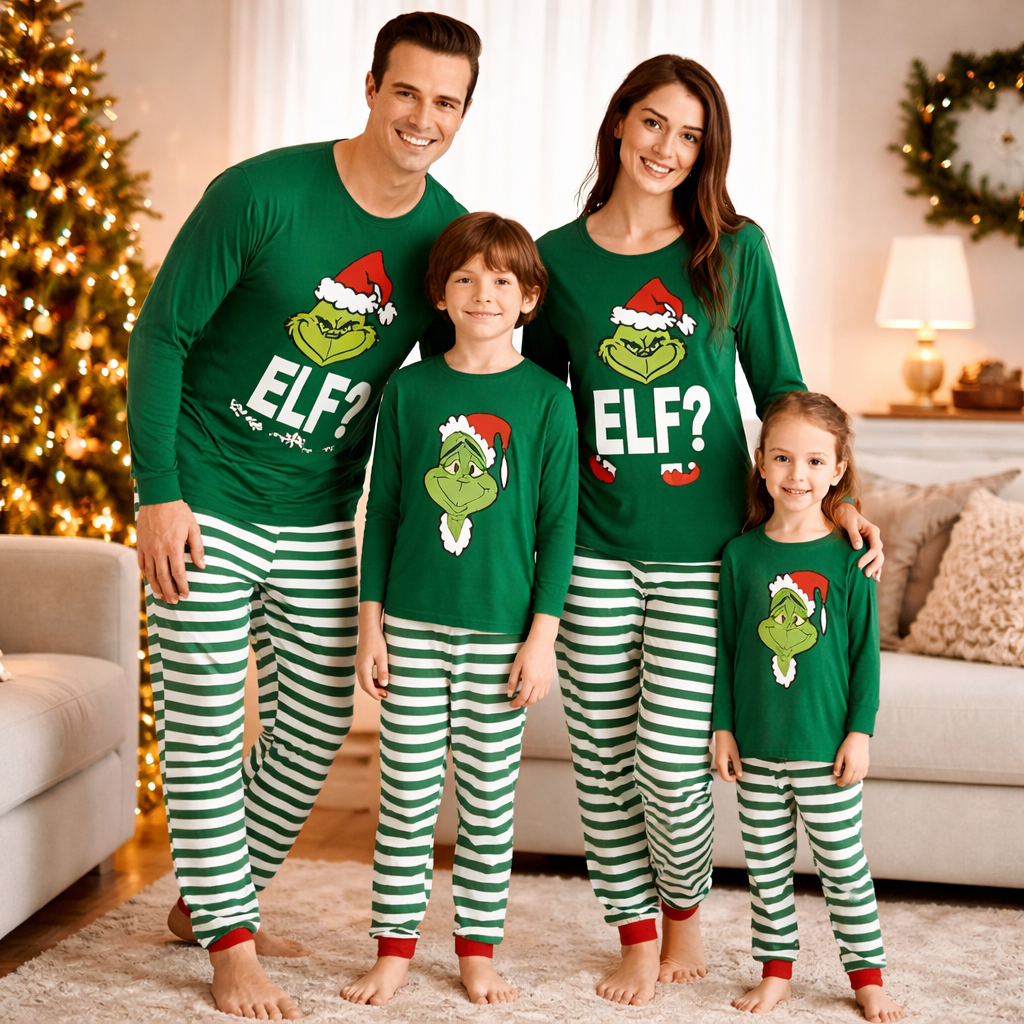 pyjama grinch famille vert