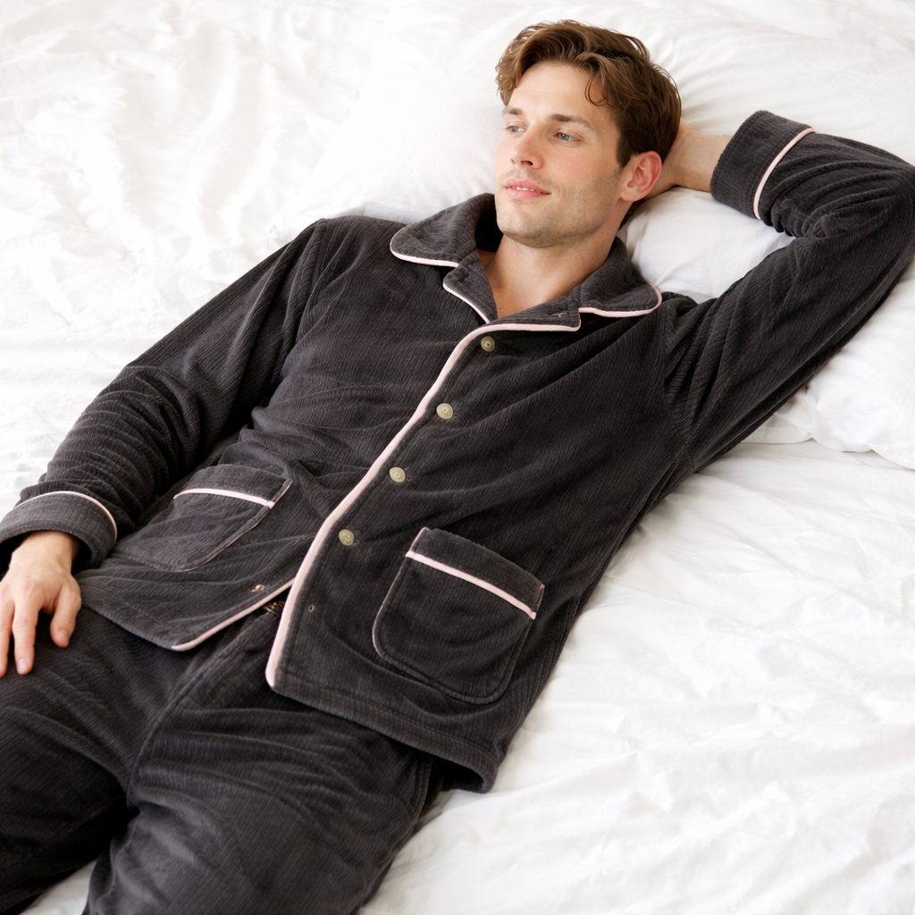 pyjama homme pilou gris foncé chaud