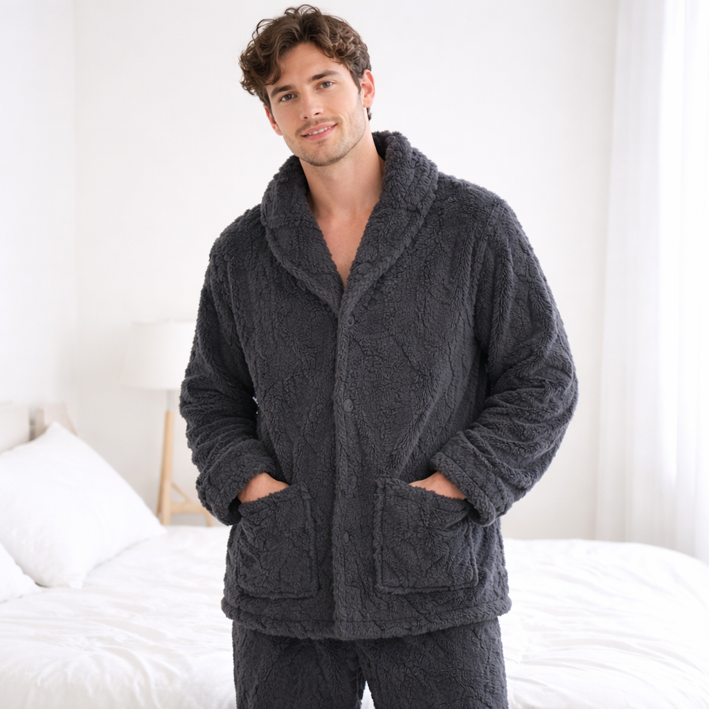 pyjama homme pilou noir gris