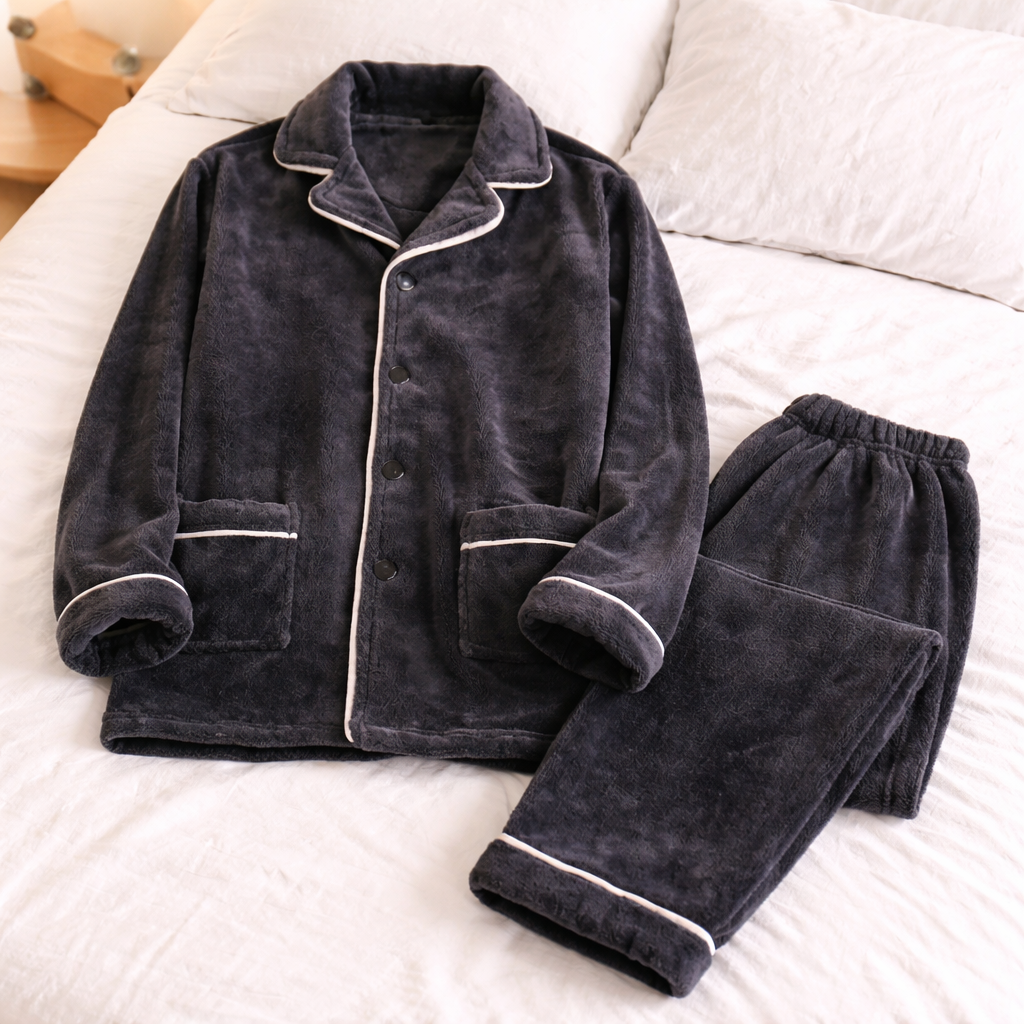 pyjama homme pilou polaire gris anthracite