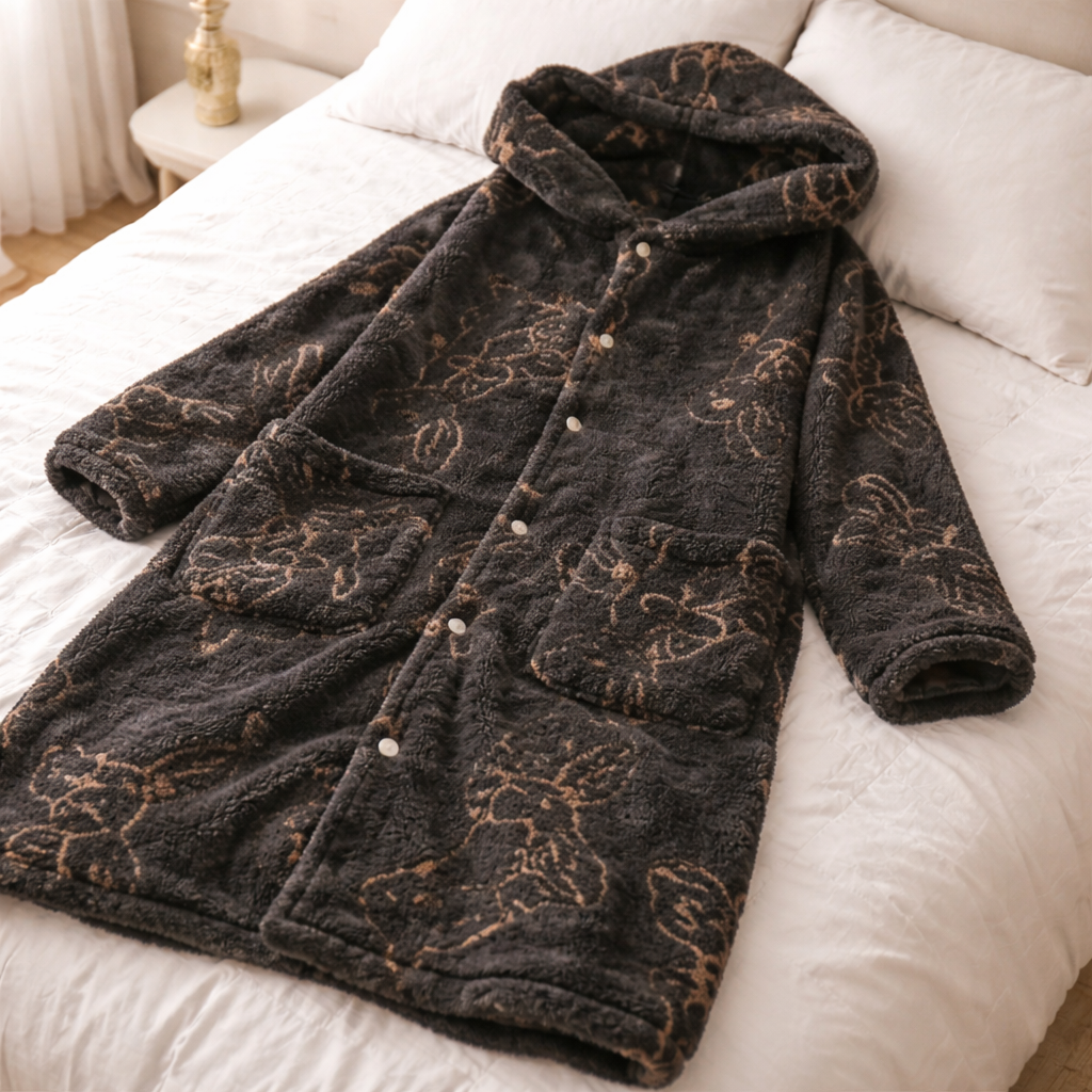 robe de chambre homme pilou pilou noir motifs lapins