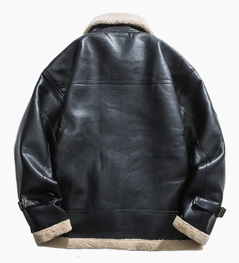 Veste noire avec col en matière mouton pour homme