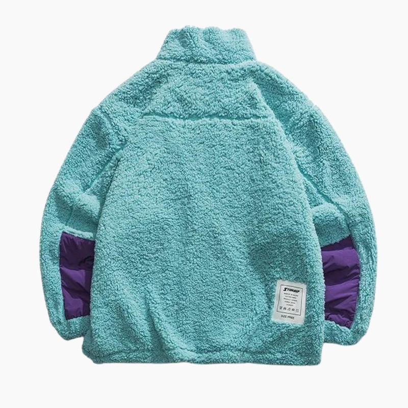 Veste oversize de couleur turquoise en matière Pilou Pilou pour femme