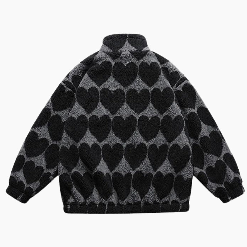 Veste noire et grise à motifs de coeurs disponible en grande taille pour homme