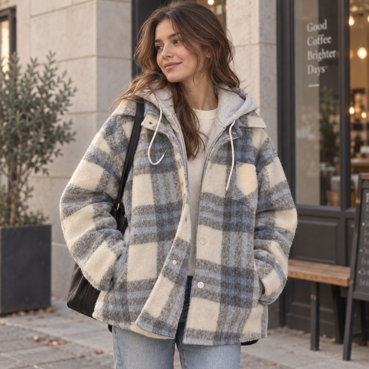 veste femme carreaux gris bleu femme