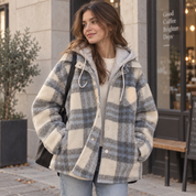 veste femme carreaux gris bleu femme