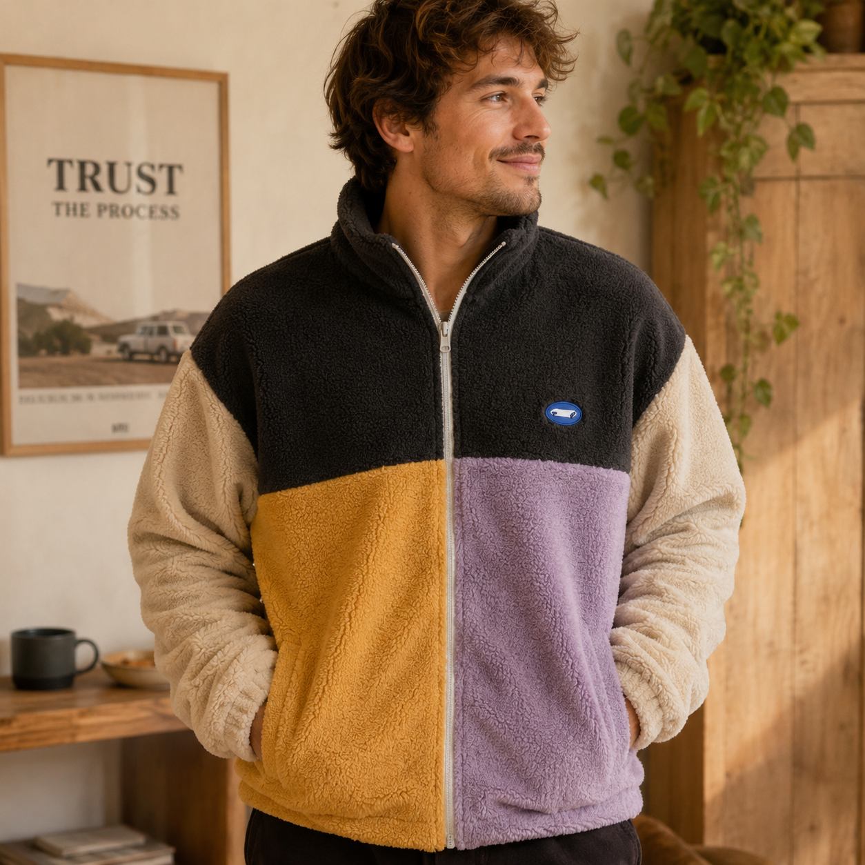 veste molletonnée homme tricolore avec fermeture zippée
