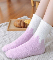 Chaussette chaude violet pastel et blanche pour femme