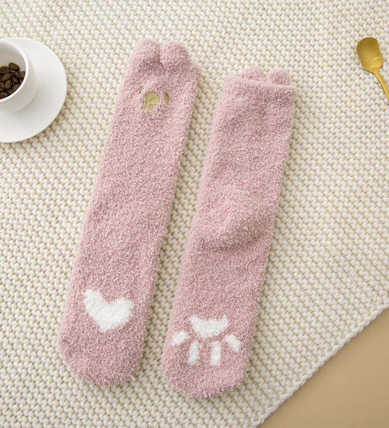 Chaussette rose à motif de chat en fourrure 