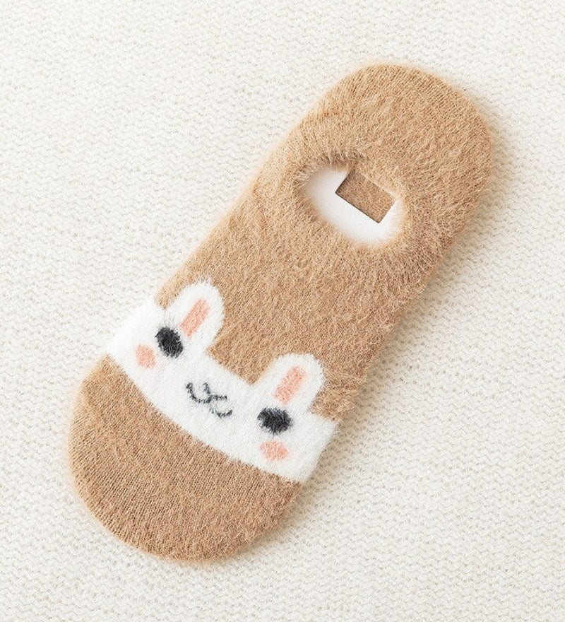 Chaussette en matière Pilou Pilou à motif de lapin de couleur beige