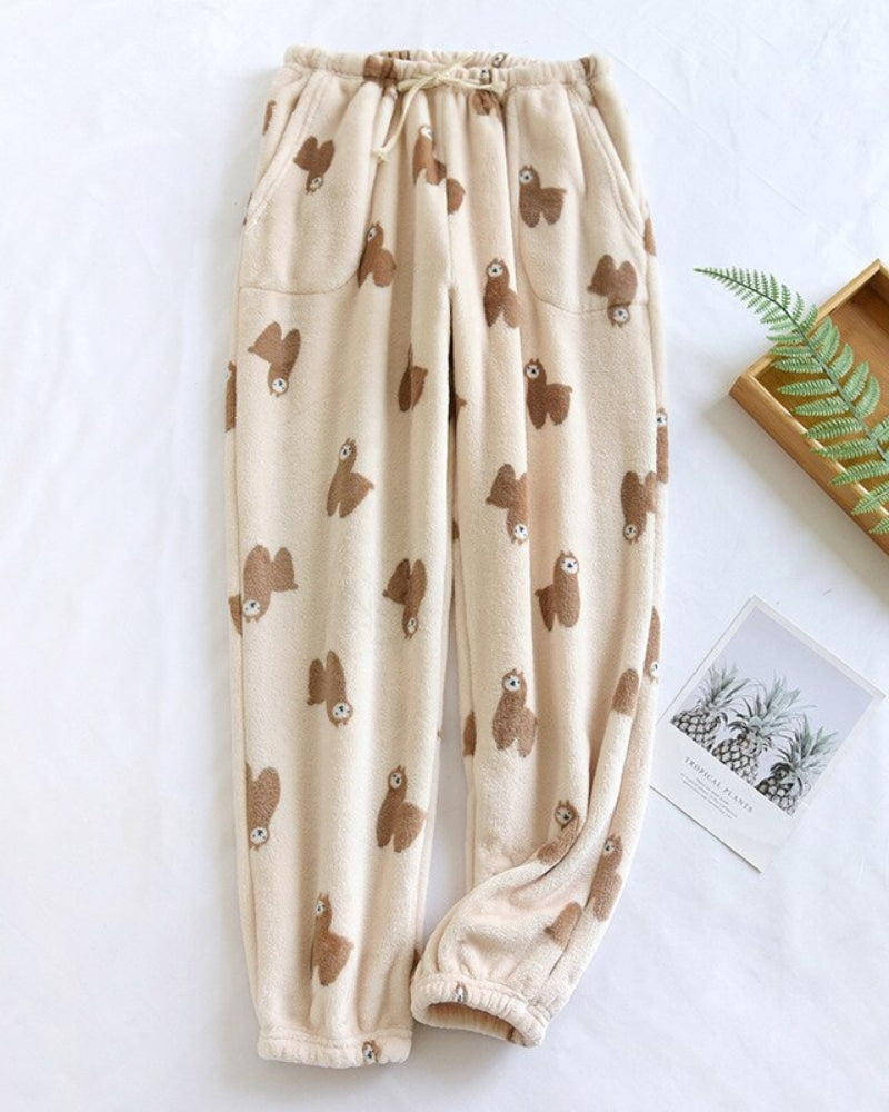 Chemise de nuit chaude avec motif de lama en matière polaire