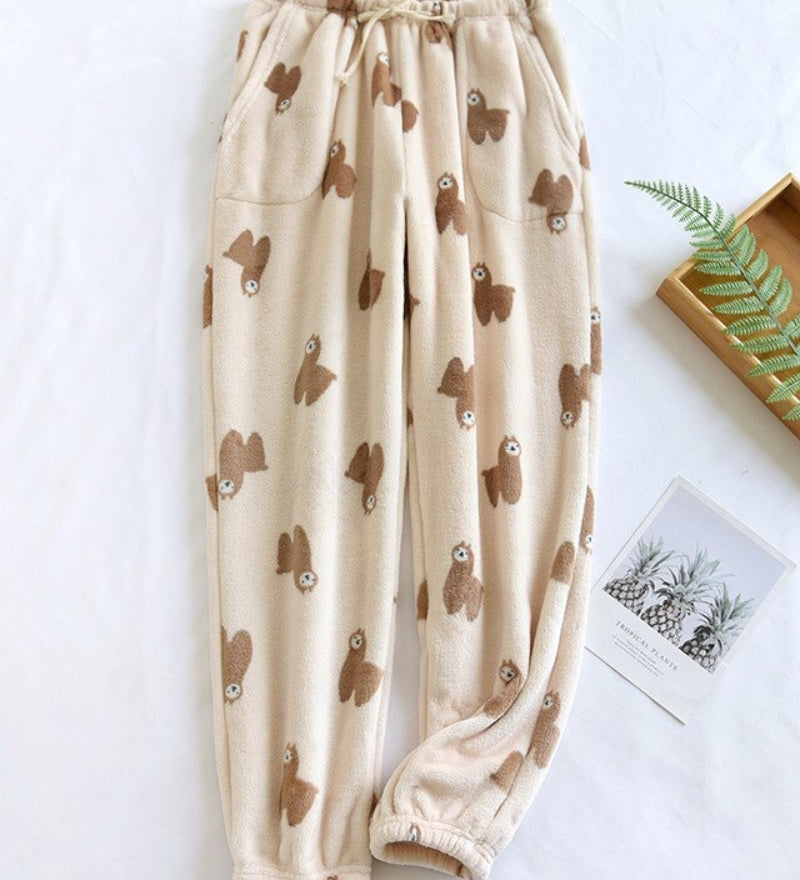 Chemise de nuit chaude avec motif de lama en matière polaire