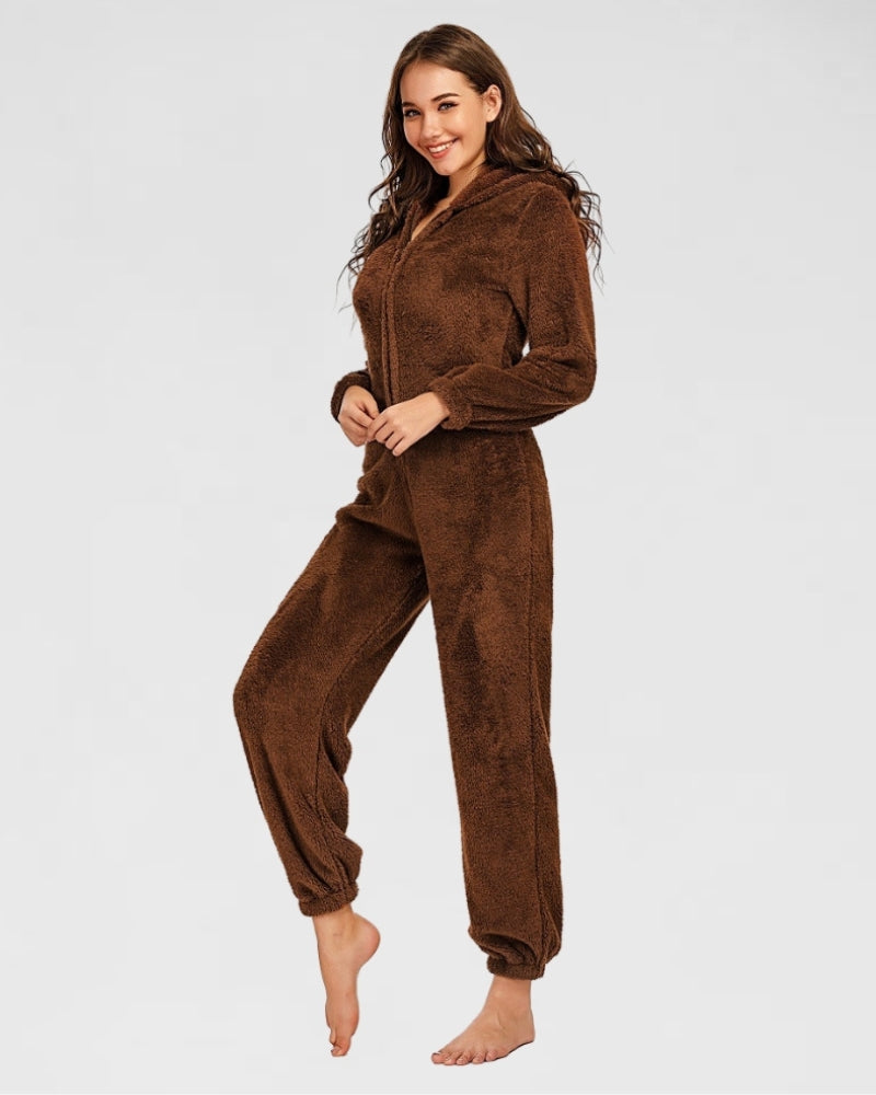 Combi pyjama de couleur marron en Pilou Pilou