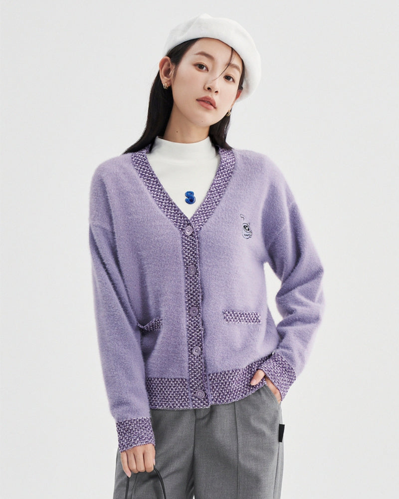 Gilet cocooning violet avec motifs