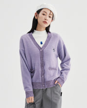 Gilet cocooning violet avec motifs