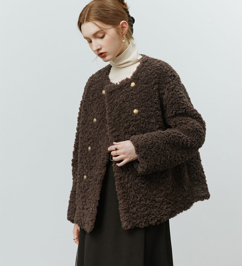 Gilet duveteux de couleur marron pour femme