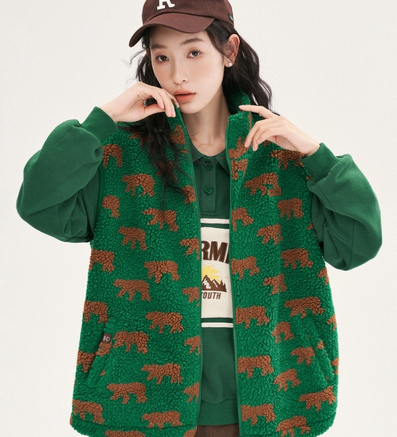 Gilet d'hiver vert avec motifs pour femme