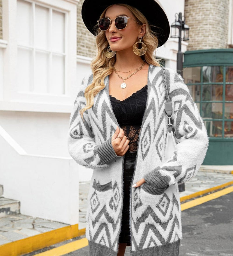 Gilet d'hiver bicolore long pour femme