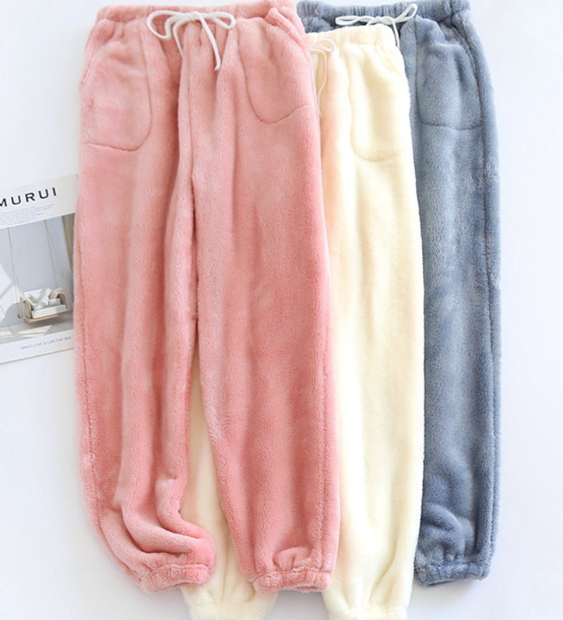 Pantalon de pyjama couleur crème en matière flanelle pour femme