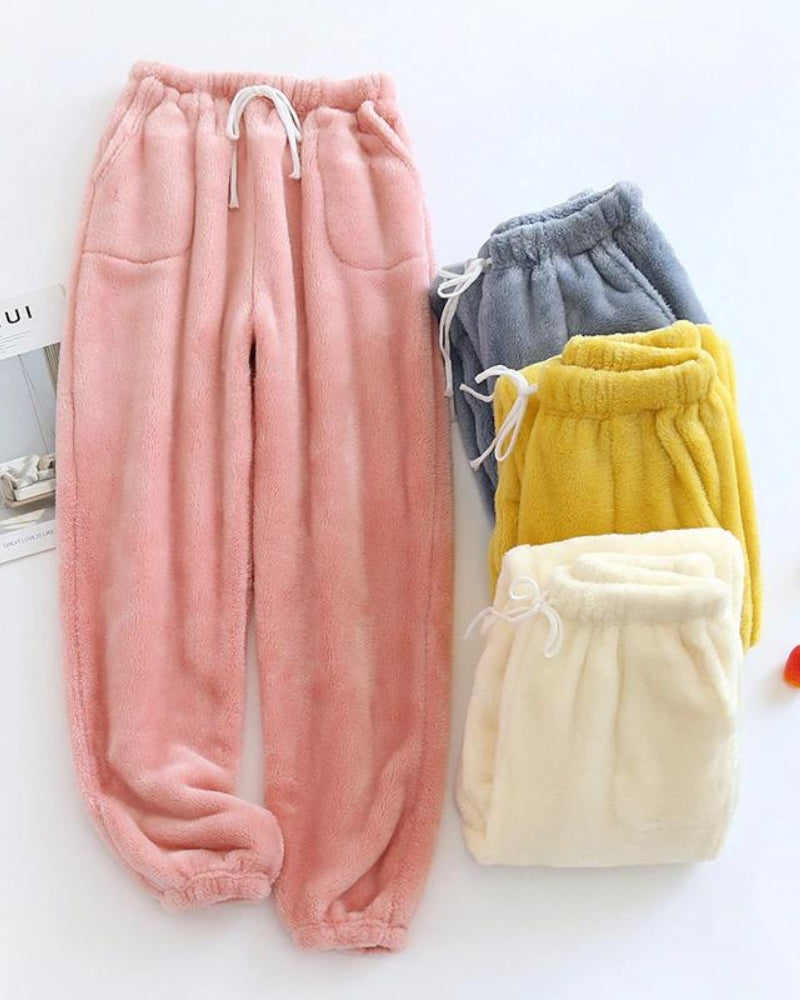 Pantalon de pyjama bleu en matière Pilou pour femme