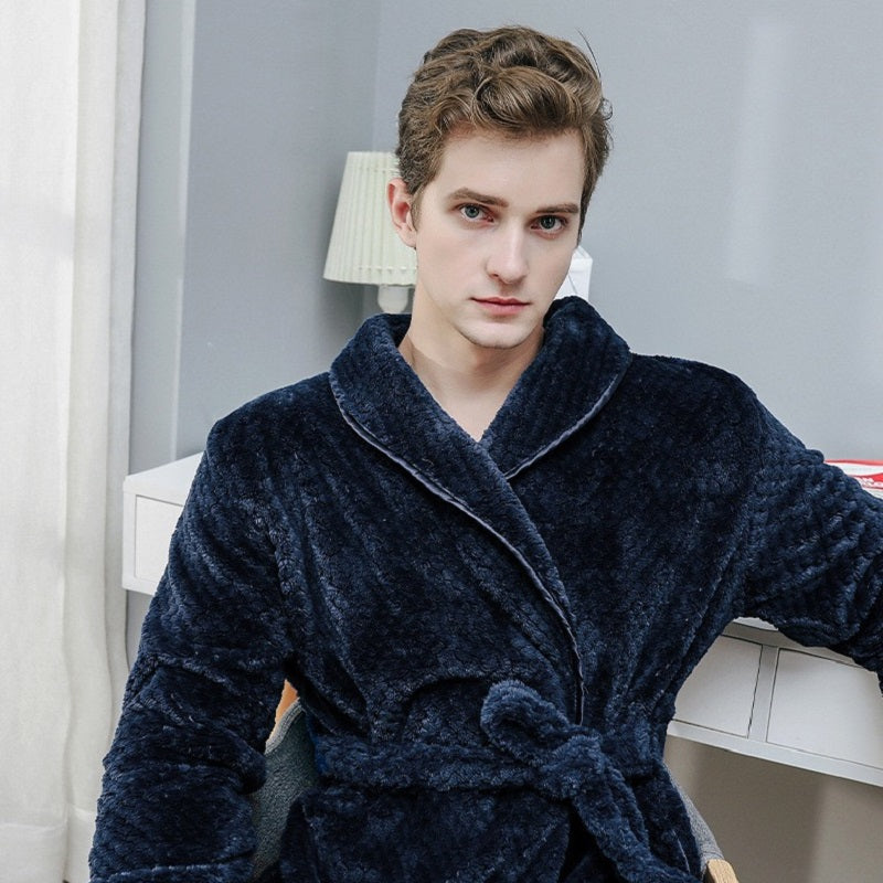 Peignoir bleu marine en Pilou pour homme