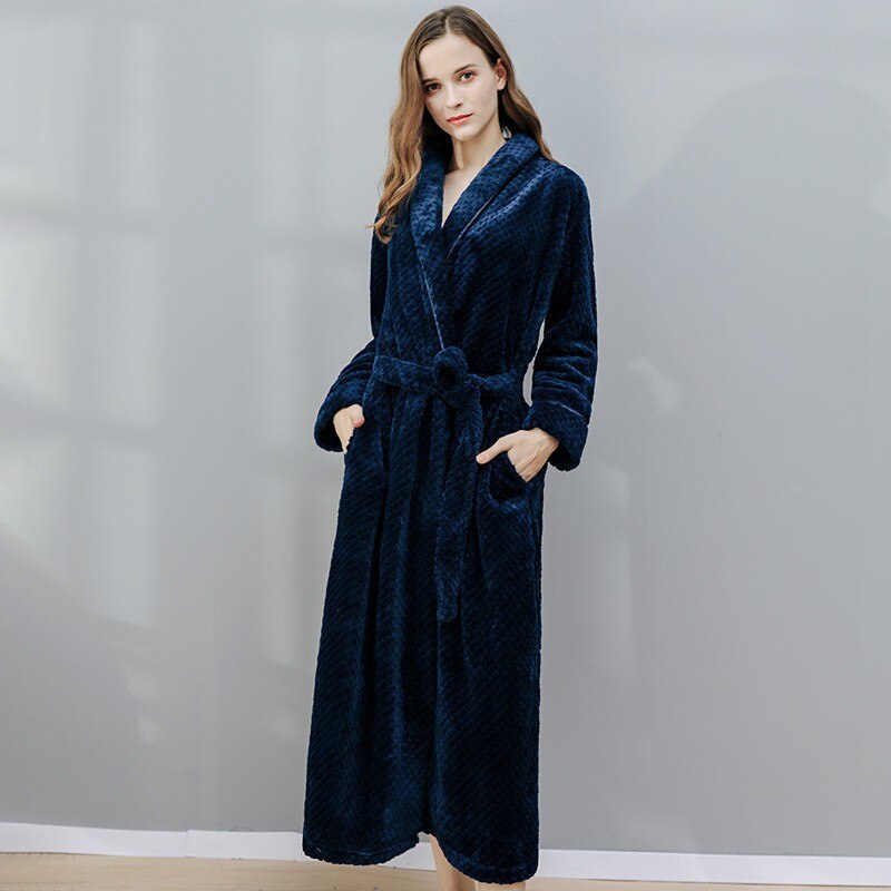 Peignoir bleu marine pour femme en Pilou