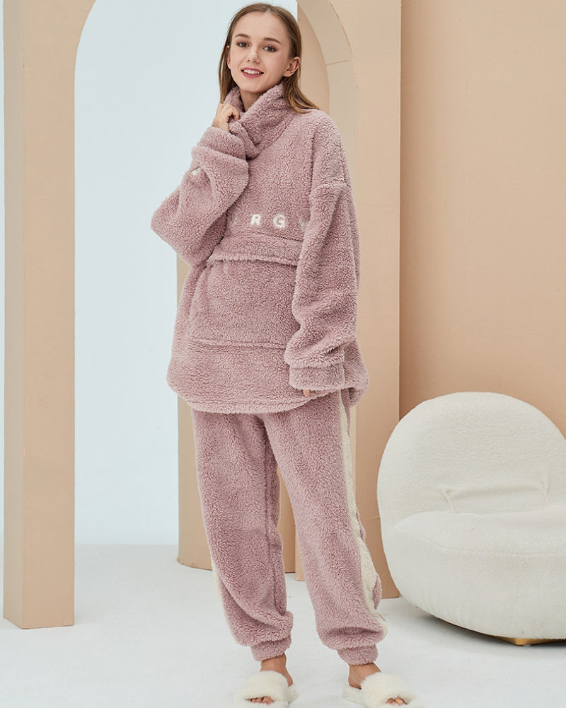 Pyjama chaud rose grande taille pour femme