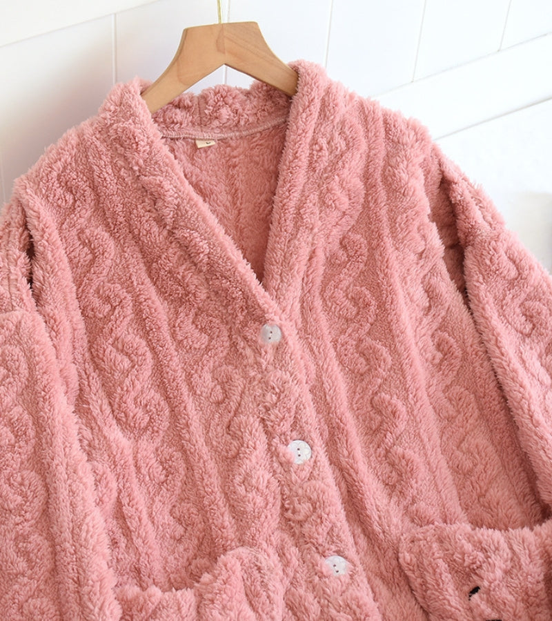 Pyjama d'hiver rose pour femme en matière Pilou