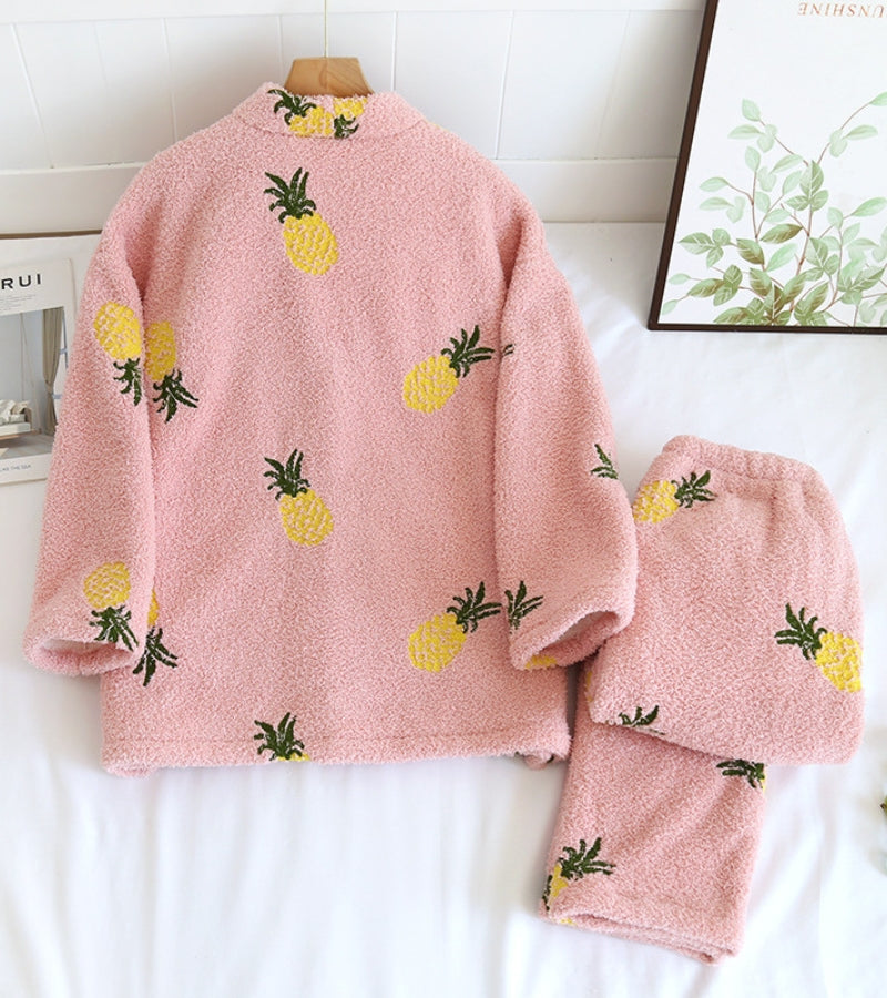 Pyjama rose avec motifs d'ananas pour femme en Pilou