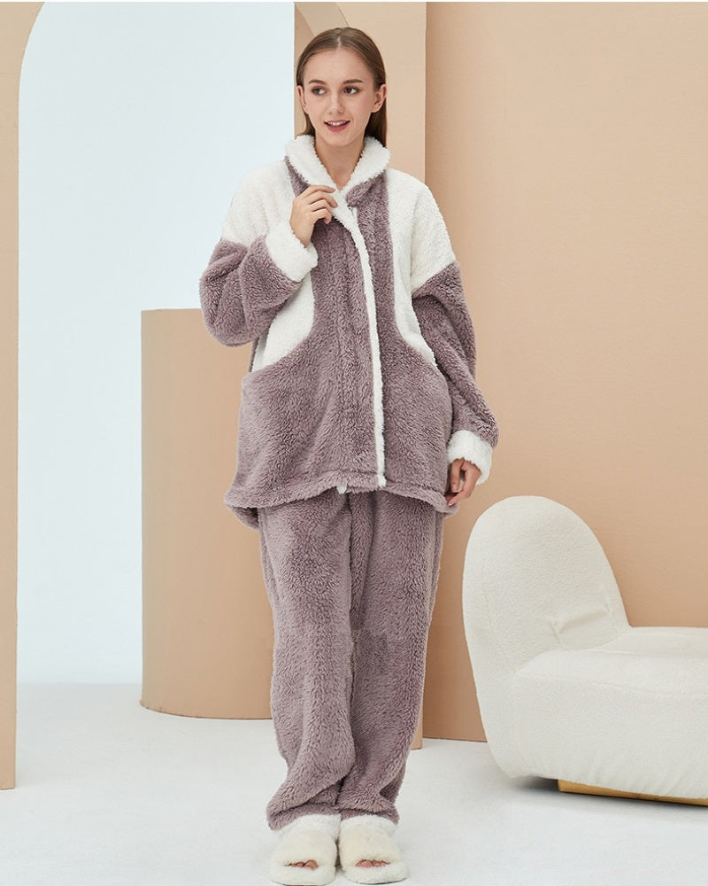 Tuopuda Pyjama Femme Hiver Pilou Ensembles de Pyjama Polaire, Vêtements de  Nuit Deux Pièces Zippé Chemise De Nuit, Flanelle Pijamas Sleepwear Cadeau