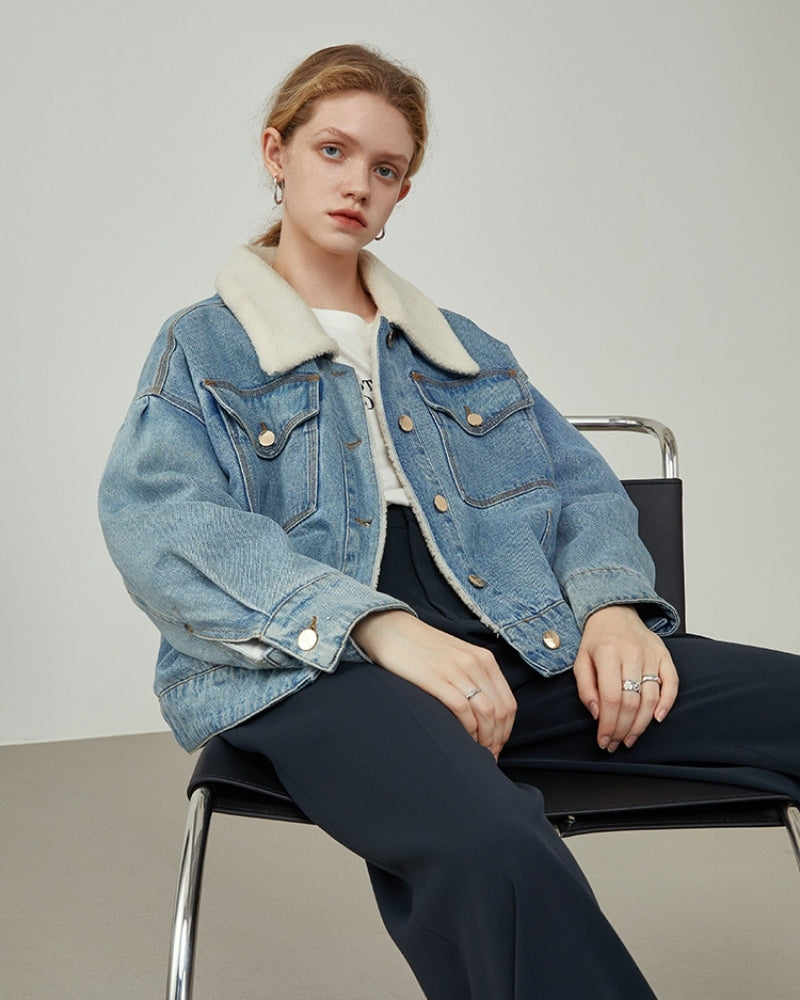 Veste en jean avec intérieur et col molletonné