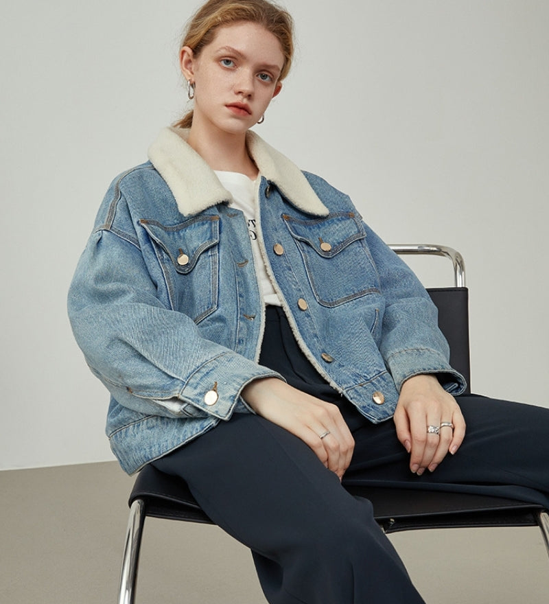 Veste en jean avec intérieur et col molletonné