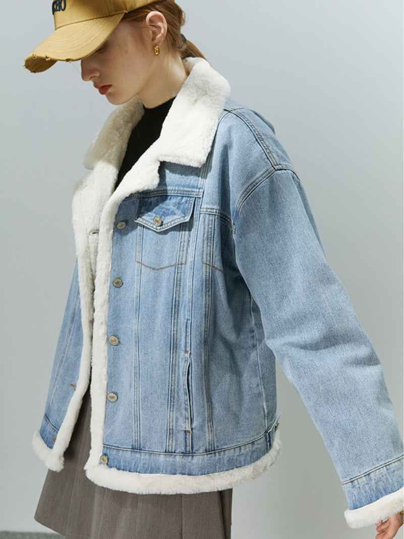 veste en jean col mouton femme