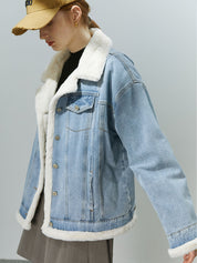 veste en jean col mouton femme