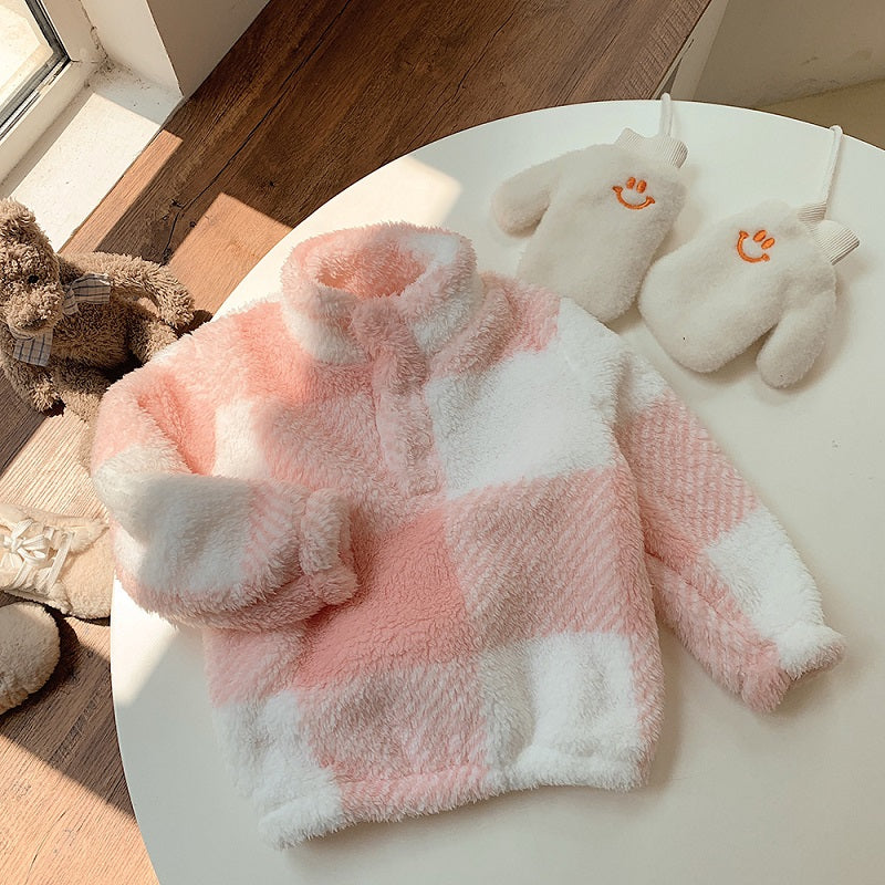 Veste à carreaux en molleton pour petite fille