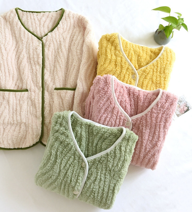 Veste pyjama jaune en matière polaire pour femme